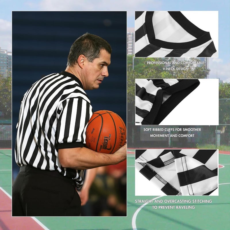 VKT 4Pcs Referee Shirt Men V-Neck Official Ref Jersey Kit for Basketball Football Soccer Halloween Costume Flag Whistle - Image 3